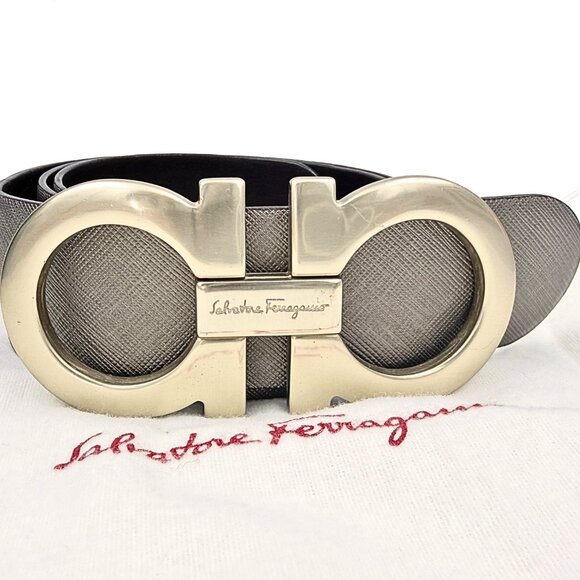Salvatore Ferragamo Gancini-Buckle Reversible Gray Leather Belt main image 4